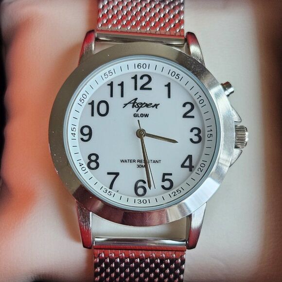 New Aspen Unisex Watch Silver Tone AP 3092 Basket Weave Steel Band Watch 30M - Picture 6 of 6
